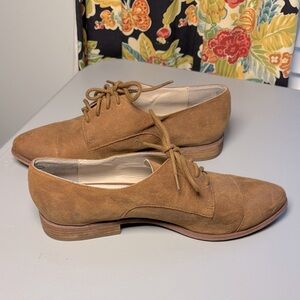 Hinge Oxfords Suede Caramel Brown Prep School Loafers Shoes 8.5